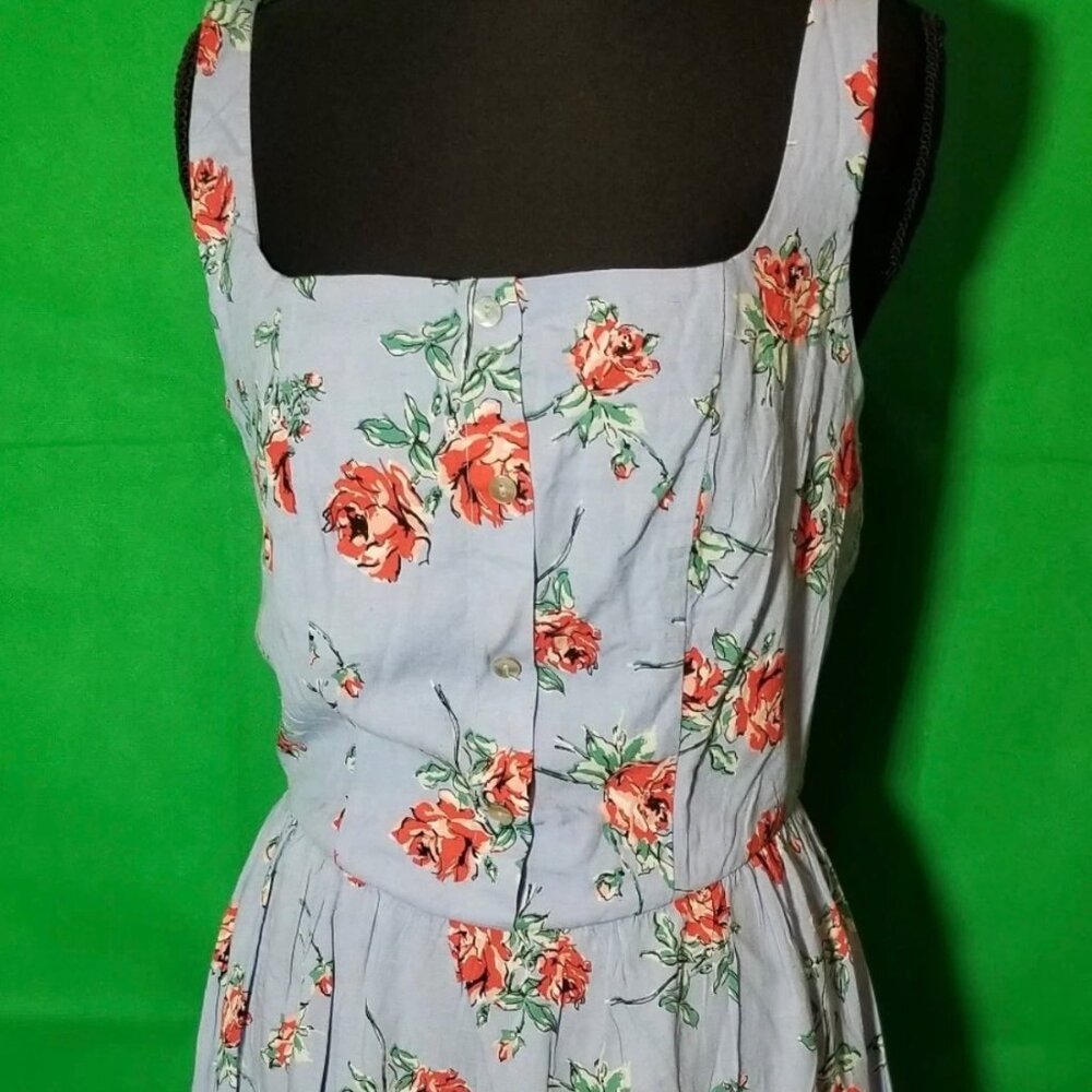 AS U WISH Floral Print Summer Dress Blue Size Small Cottagecore Milkmaid NWT